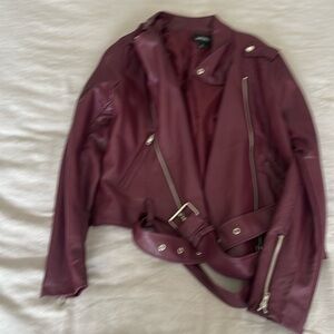 Burgundy leather Moto jacket